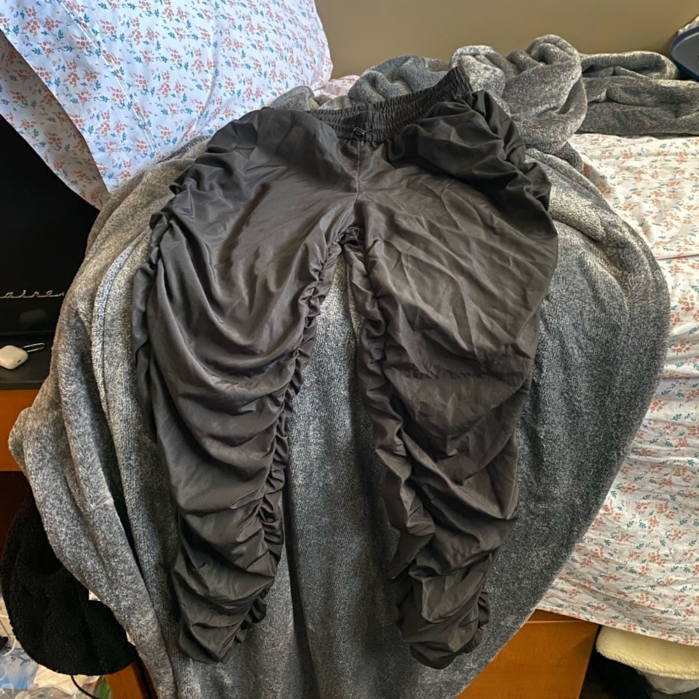 Black runched track pants